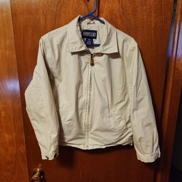 Women's Medium Lands' End Cream Zip Up Soft-Shell Windbreaker Jacket - Picture 2 of 8